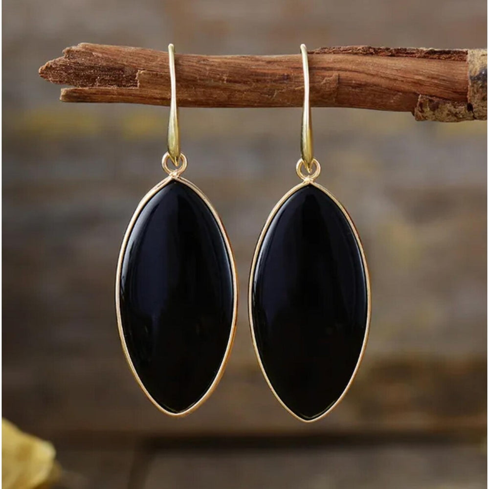 Goldtone & Black Onyx Marquis Drop Earrings