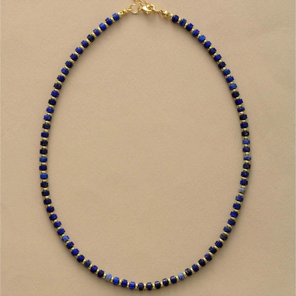 Goldtone & Blue Beaded Choker Necklace - White