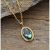 Goldtone & Blue Paua Oval Pendant Necklace - White