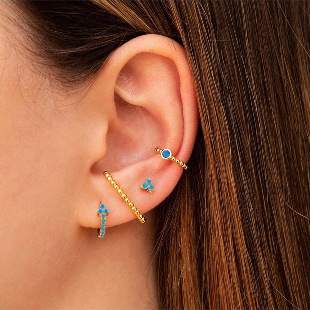 Goldtone & Blue Set Of 4 Earring Set