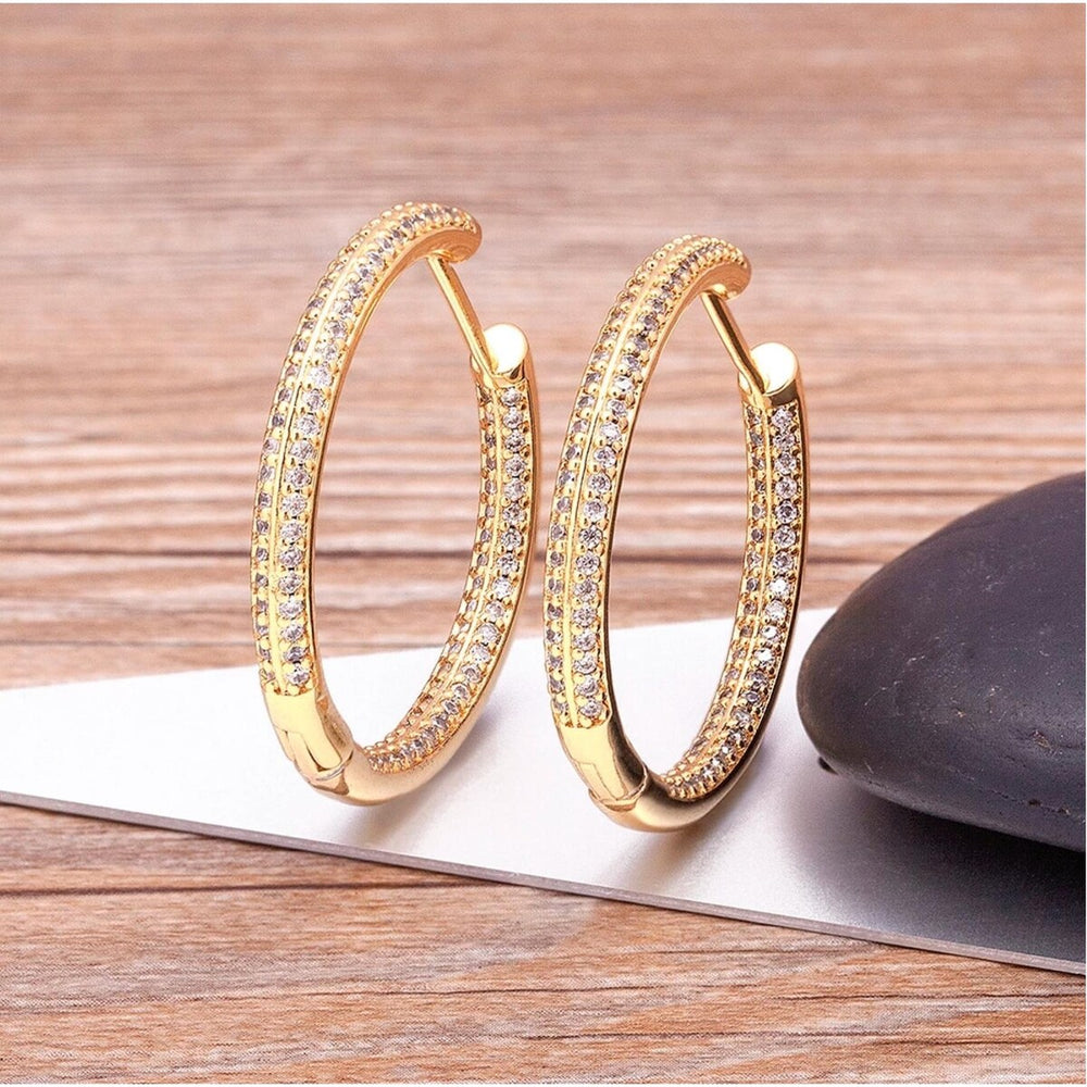 Goldtone & CZ Dual Row Double Sided Hoop Earrings