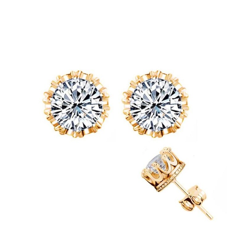 Goldtone & CZ Halo Crown Stud Earrings