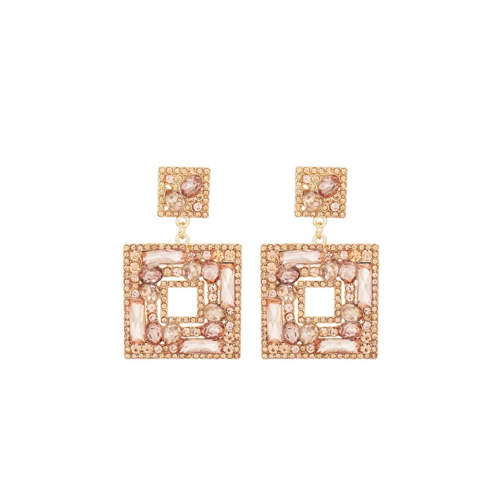 Goldtone & Champagne Crystal Square Drop Earrings