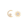 Goldtone & Clear Crystal Asymmetrical Moon and Star Stud Earrings