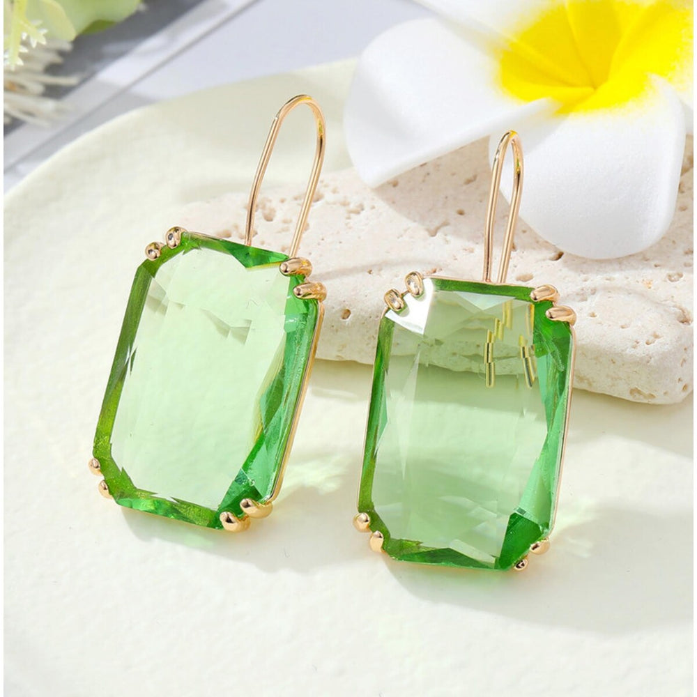 Goldtone & Colored Transparent Rectangular Earrings