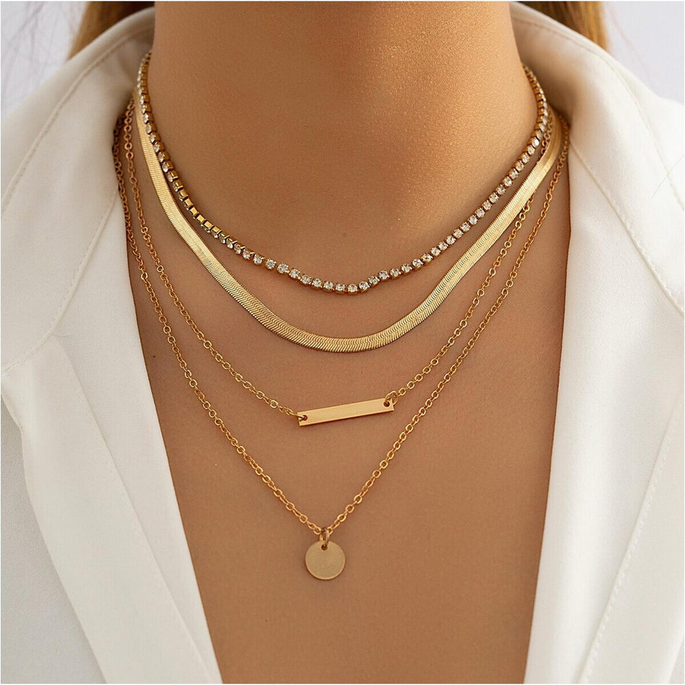 Goldtone & Crystal Layered Bar And Circular Necklace - White