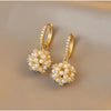 Goldtone & Cz Pave Huggie Hoop Earrings With Faux Pearl Cluster Charm