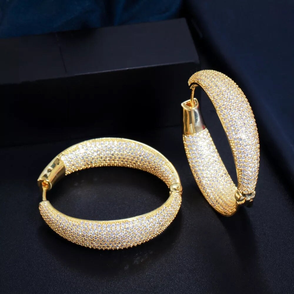 Goldtone & Dual Sided Cz Statement Hoop Earrings