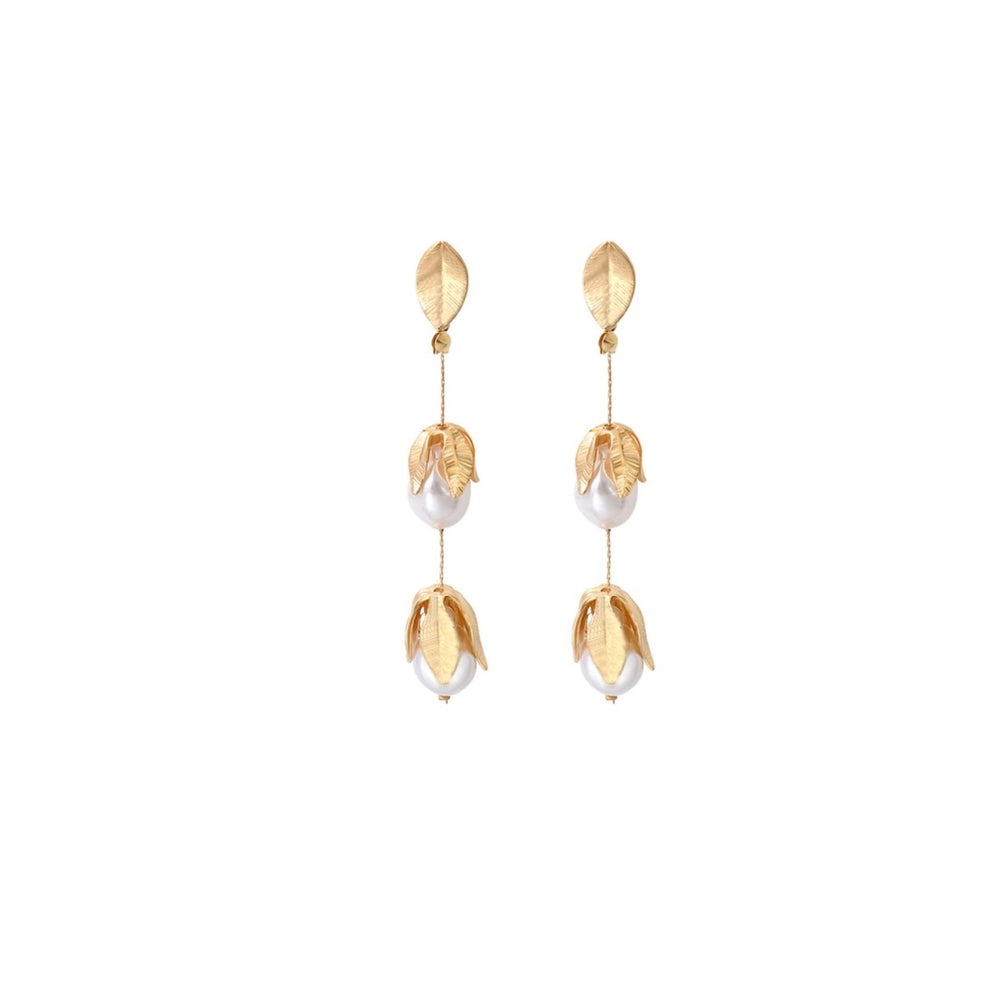 Goldtone & Faux Pearl Floral Drop Earrings