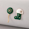 Goldtone & Green Asymmetrical Christmas Stocking and Ornament Stud Earrings