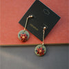 Goldtone & Green Circular Poinsettia Flower Drop Earrings