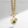 Goldtone & Green Heart Chain Link Necklace - White