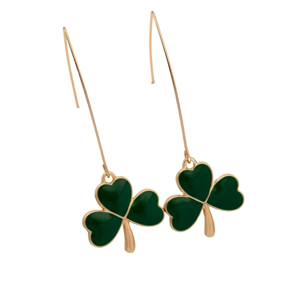 Goldtone & Green Shamrock Threader Earrings