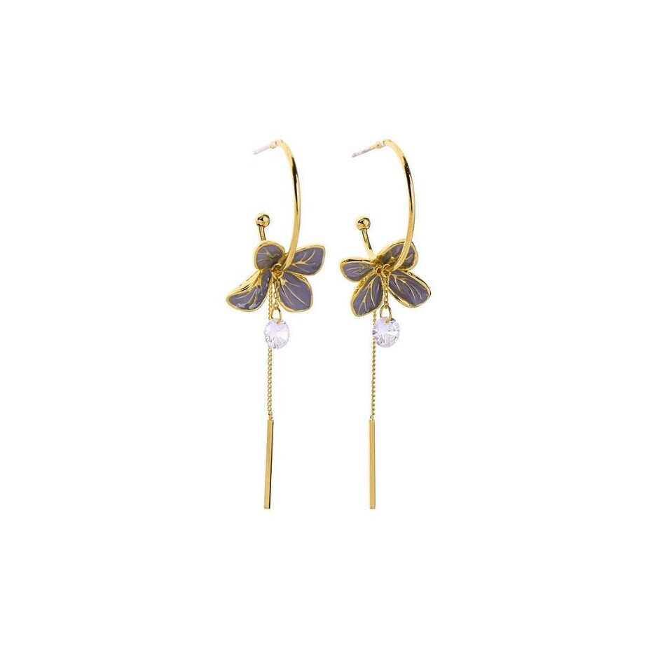 Goldtone & Grey Floral And Chain Drop Earrings