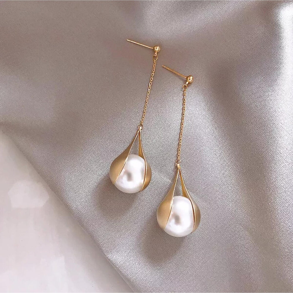 Goldtone & Imitation Pearl Chain Drop Earrings