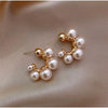 Goldtone & Imitation Pearl Graduated Hoop Earrings