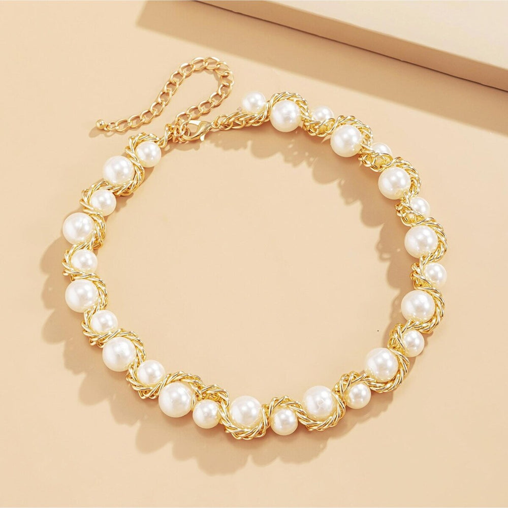 Goldtone & Imitation Pearl Intertwined Choker Necklace - White