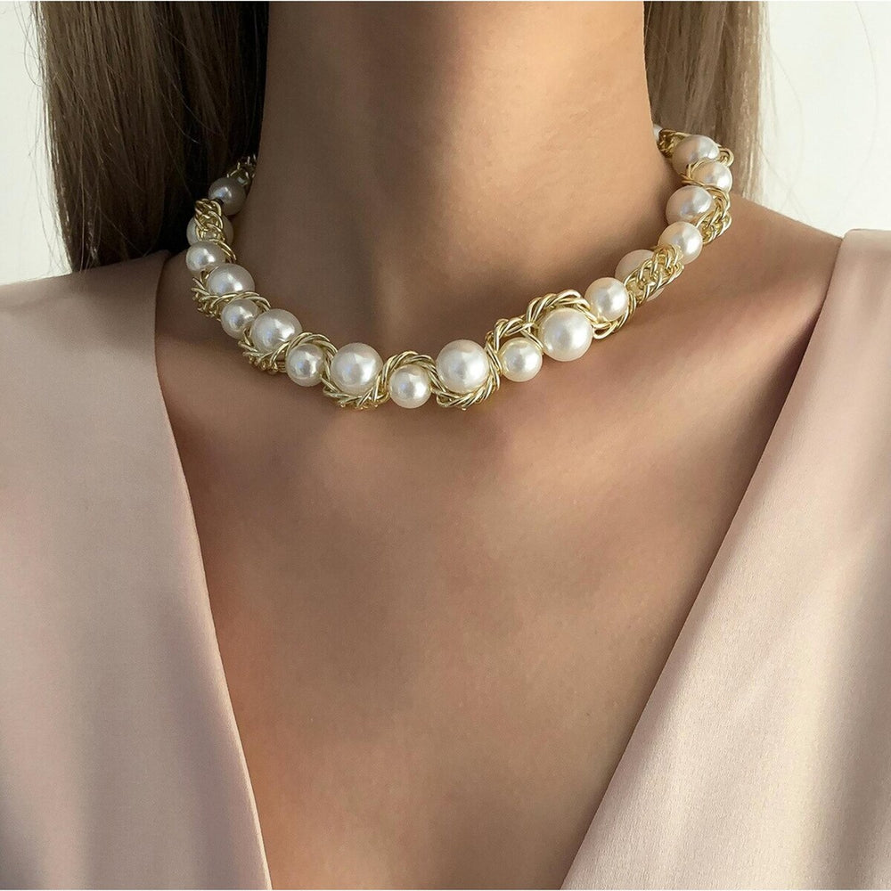 Goldtone & Imitation Pearl Intertwined Choker Necklace - White