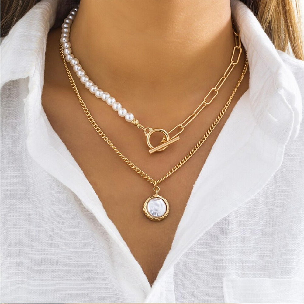 Goldtone & Imitation Pearl Layered Toggle Necklace - White