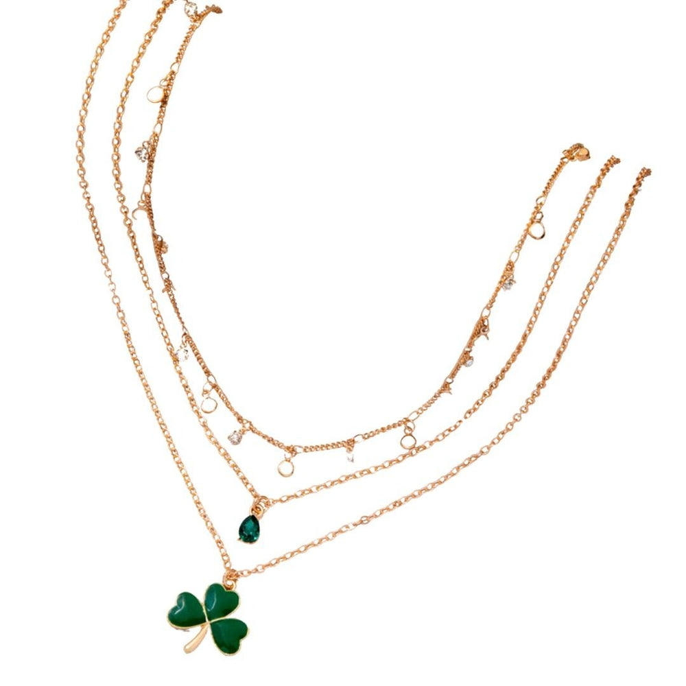 Goldtone & Imitation Pearllayered Green Shamrock Necklace - White