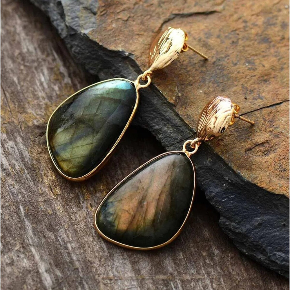 Goldtone & Labradorite Gemstone Drop Earrings