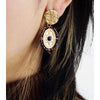 Goldtone & Multi Colored Beaded Oval Dotted Drop Earrings