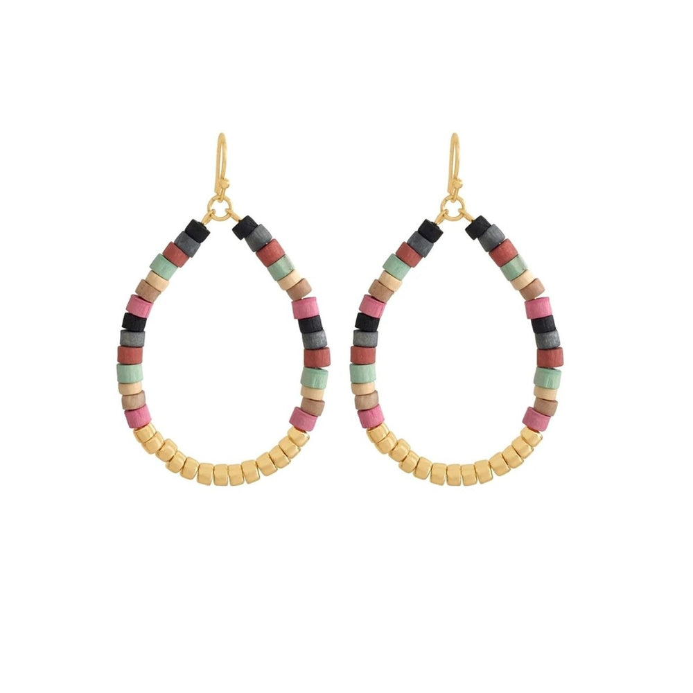 Goldtone & Multi Colored Beaded Oval Drop Earrings