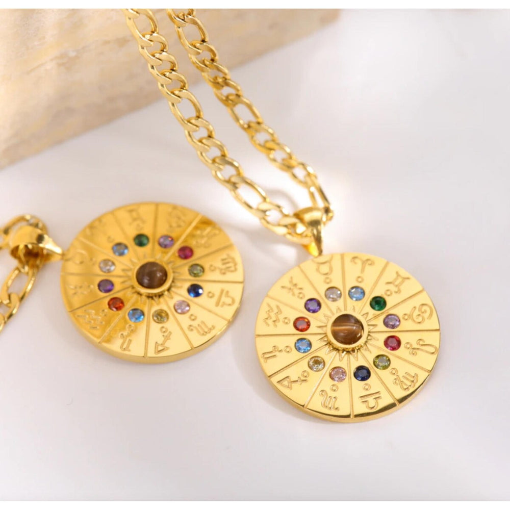 Goldtone & Multi Colored Crystal Zodiac Sign Pendant Necklace - White