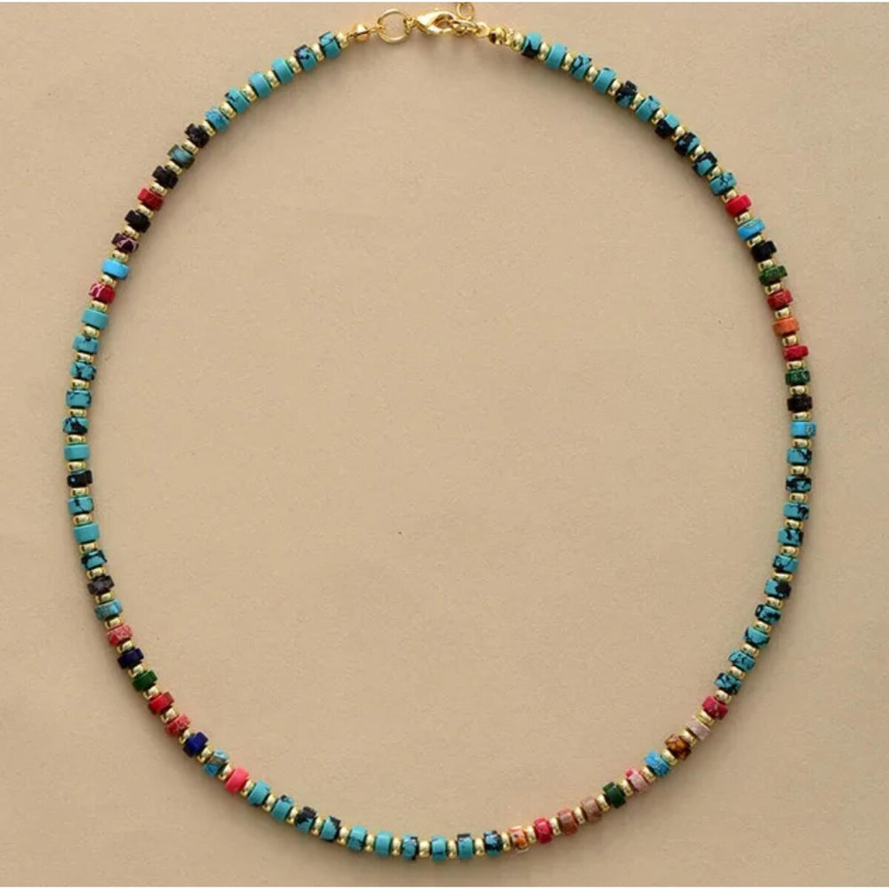 Goldtone & Multi Colored Jasper Beaded Choker Necklace - White