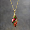 Goldtone & Multi Colored Red Jasper Leaf Pendant Necklace - White