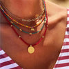 Goldtone & Multi Coloured Beaded Layered Necklaces with Elephant Charm - White