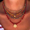 Goldtone & Multi Coloured Beaded Layered Necklaces with Elephant Charm - White