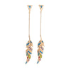 Goldtone & Multi Coloured Feather Drop Earrings