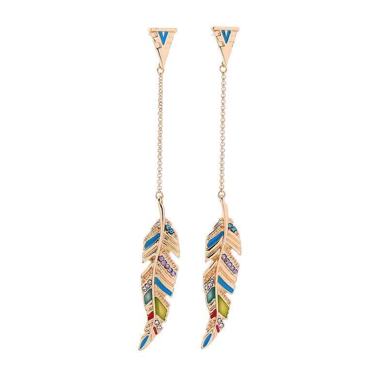 Goldtone & Multi Coloured Feather Drop Earrings