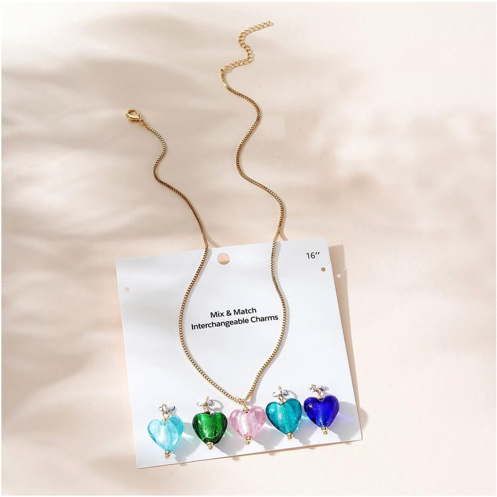 Goldtone & Multi Coloured Mix & Match Heart Charm Pendant Necklace - White