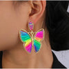 Goldtone & Neon Rainbow Coloured Threaded Butterfly Drop Earrings