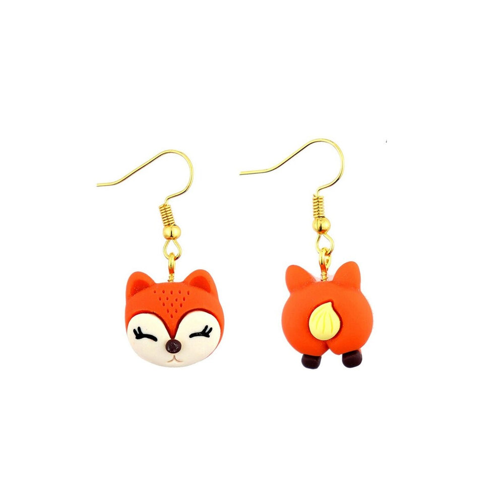 Goldtone & Orange Asymmetrical Fox and Tail Drop Earrings