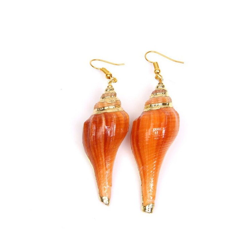 Goldtone & Orange Shell Drop Earrings