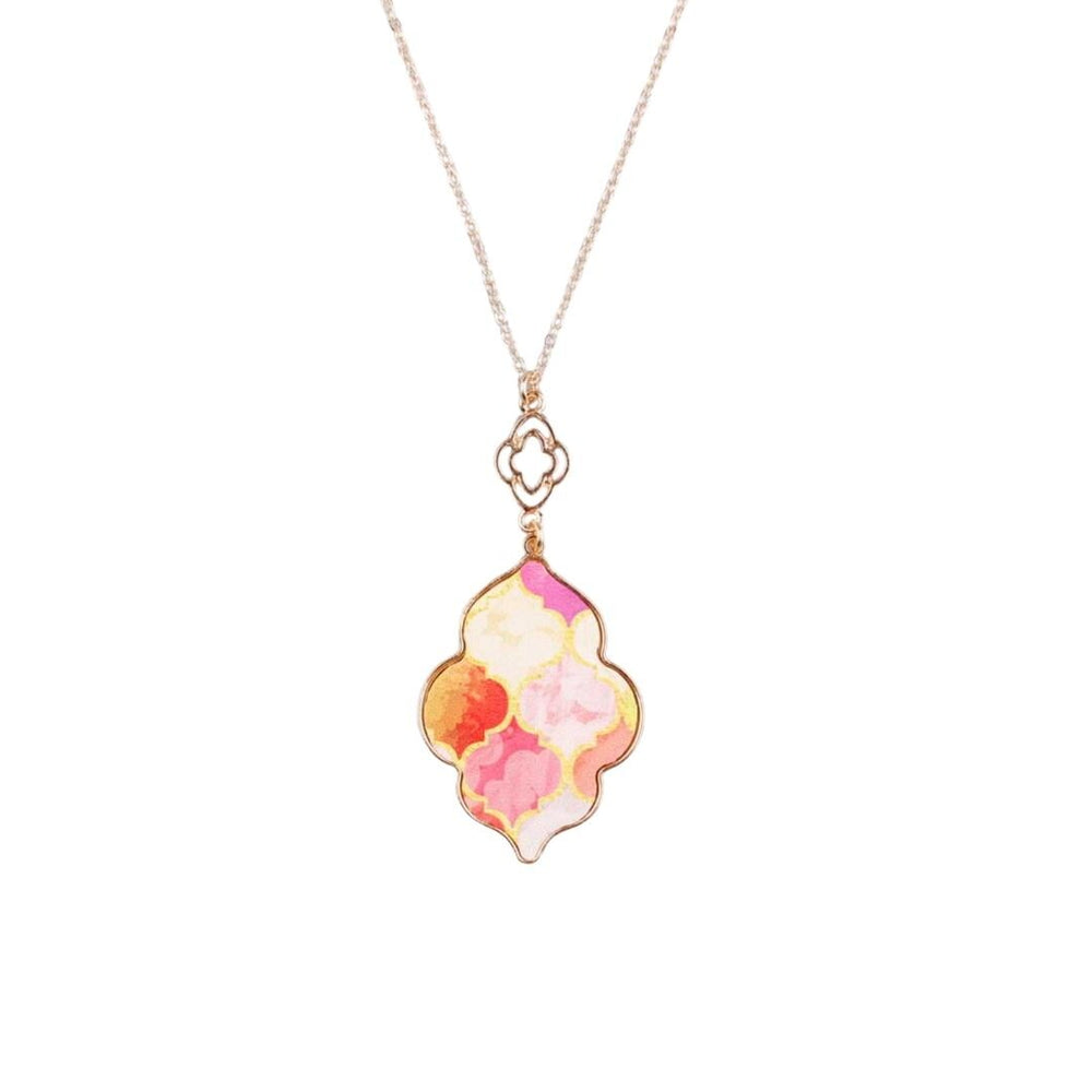 Goldtone & Pink Coral Trefoil Pendant Necklace - White