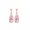 Goldtone & Pink Crystal Champagne Bottle Drop Earrings