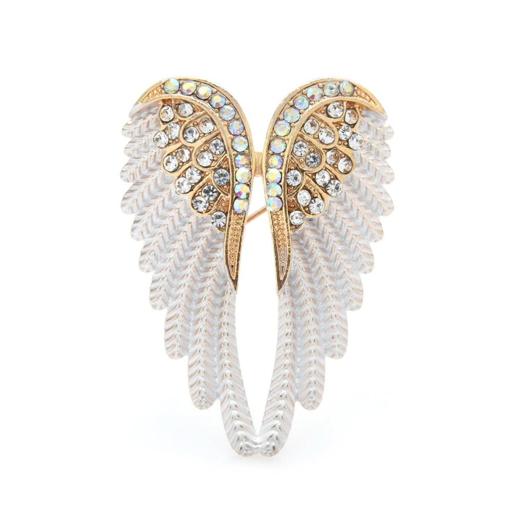 Goldtone & White Crystal Wing Brooch