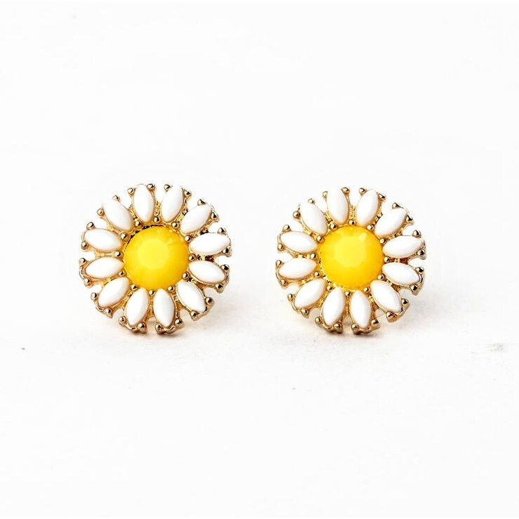 Goldtone & Yellow Daisy Stud Earrings