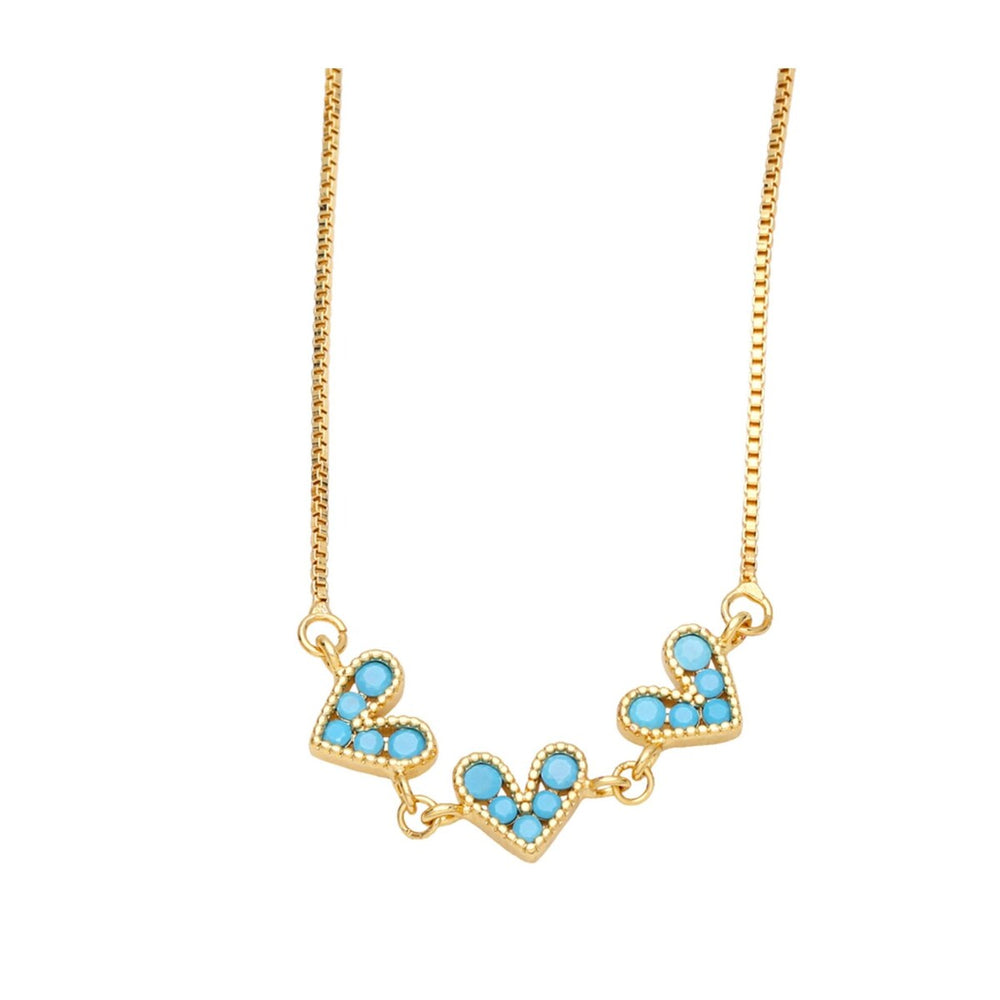 Goldtone dainty Tripe Heart Necklace with CZ - White