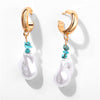 Goldtone, Turquoise Imitation Pearl Hooped Earrings