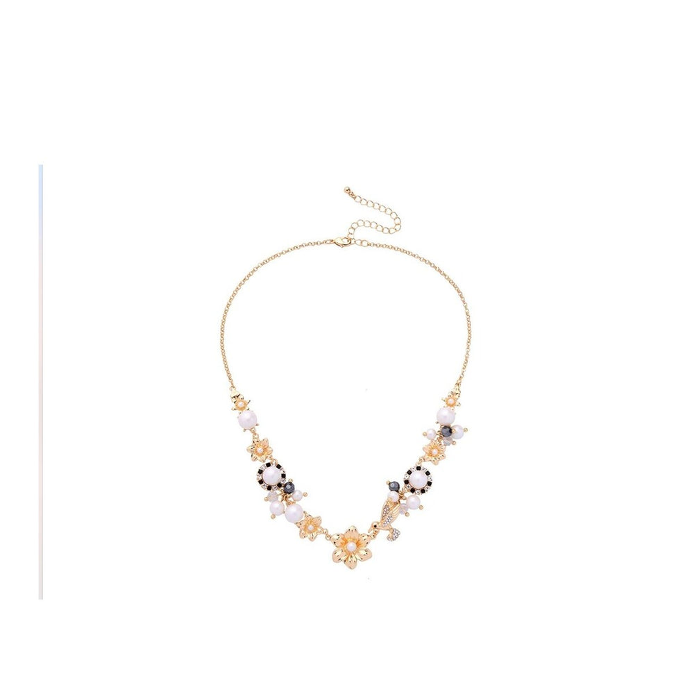 Goldtone, White Black Floral Necklace