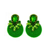 Green And Crystal Rope Round Stud Statement Earrings