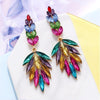 Green And Pink Crystal Leaf Drop Earrings