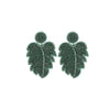 Green Beaded Leaf Drop Earrings