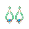 Green Beaded Multi Colored Open Teardrop Drop Earrings