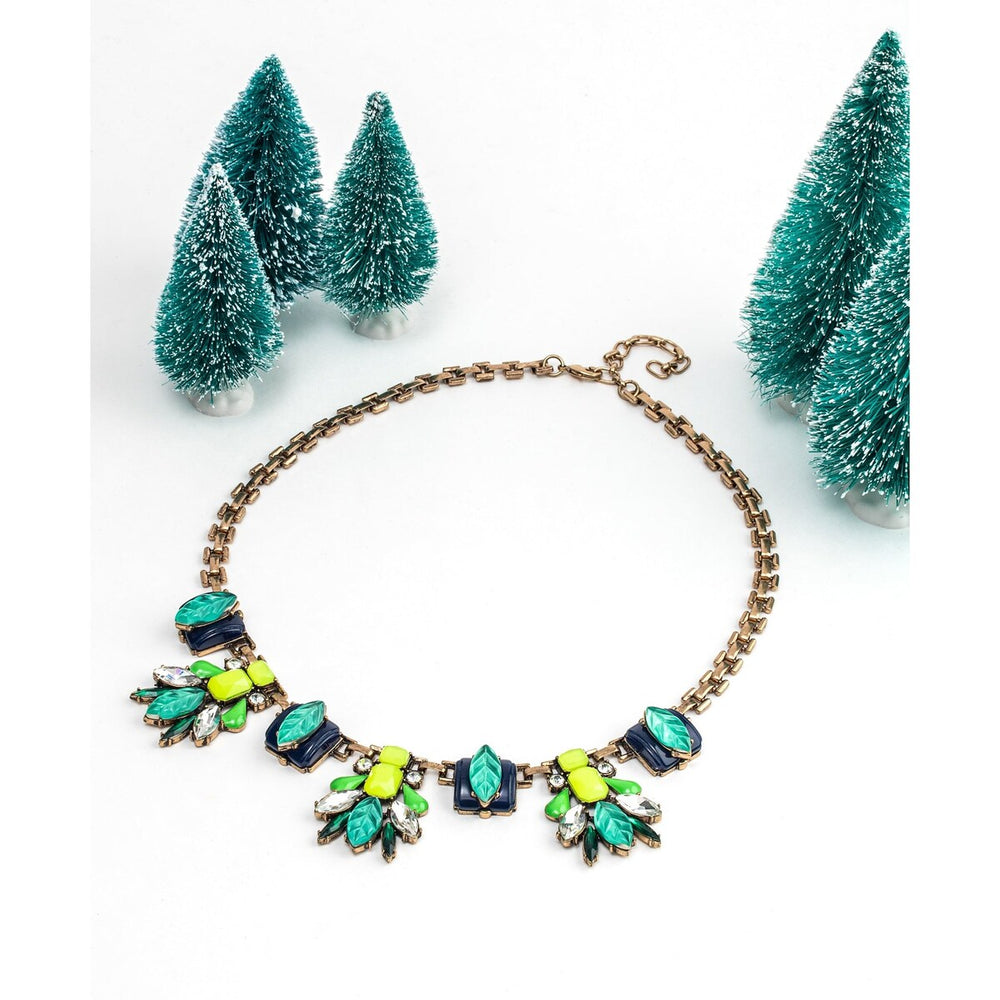 Green Blue Art Deco Crystal Statement Necklace - White